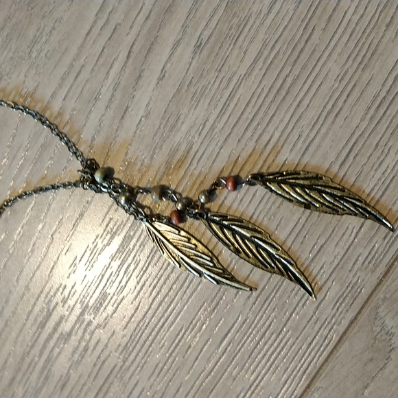 Antique patina gold leaf beads long necklace can be worn as choker - Picture 2 of 3